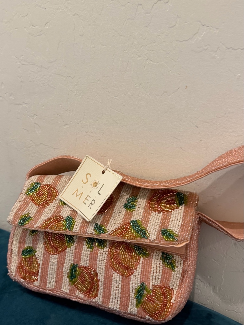 Sol & Mer Beaded Peach-Pattern Shoulder Bag - Pink
